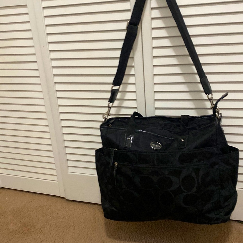 Coach vinyl diaper bag black used in excellent condition